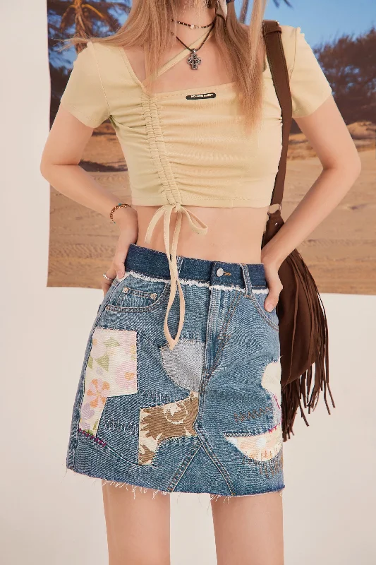 Patchwork Vintage Denim Skirt seamless skirt comfort