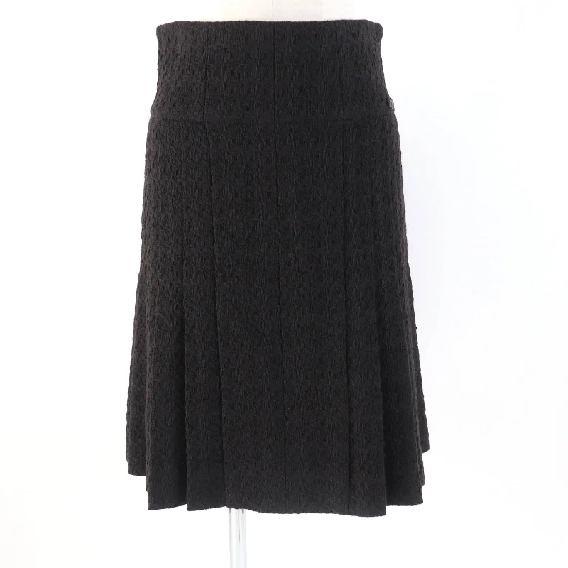 Chanel Wool Tweed Flare Skirt COCO Mark ruffled skirt detail