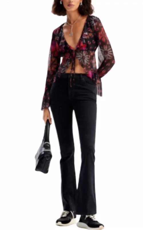 Desigual Rhinestone Flare Leg Jean In Black Fashionable Frayed Hem Denim