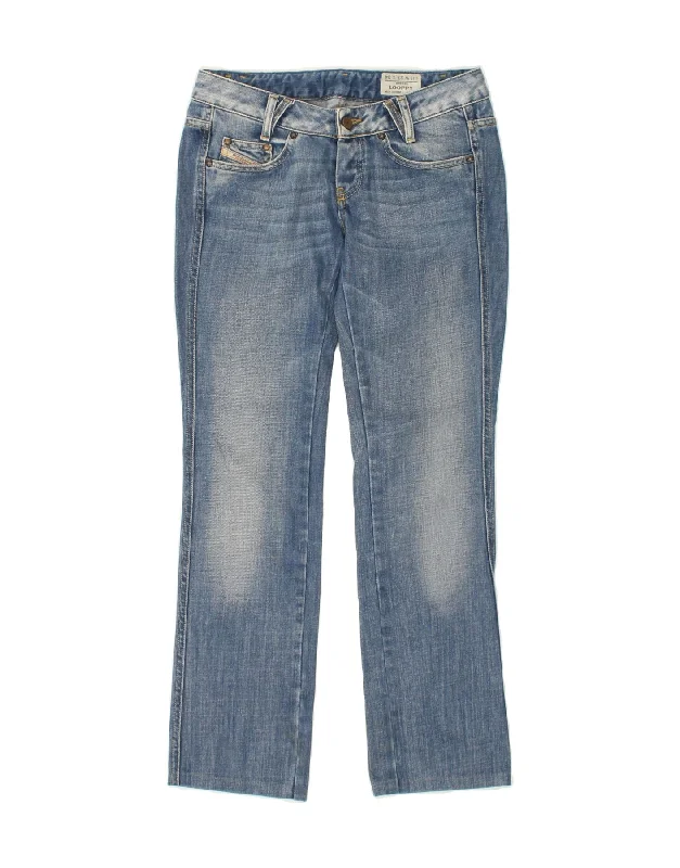 DIESEL Womens Loopy Straight Jeans W27 L30  Blue Cotton Fashionable Raw Hemmed Jeans