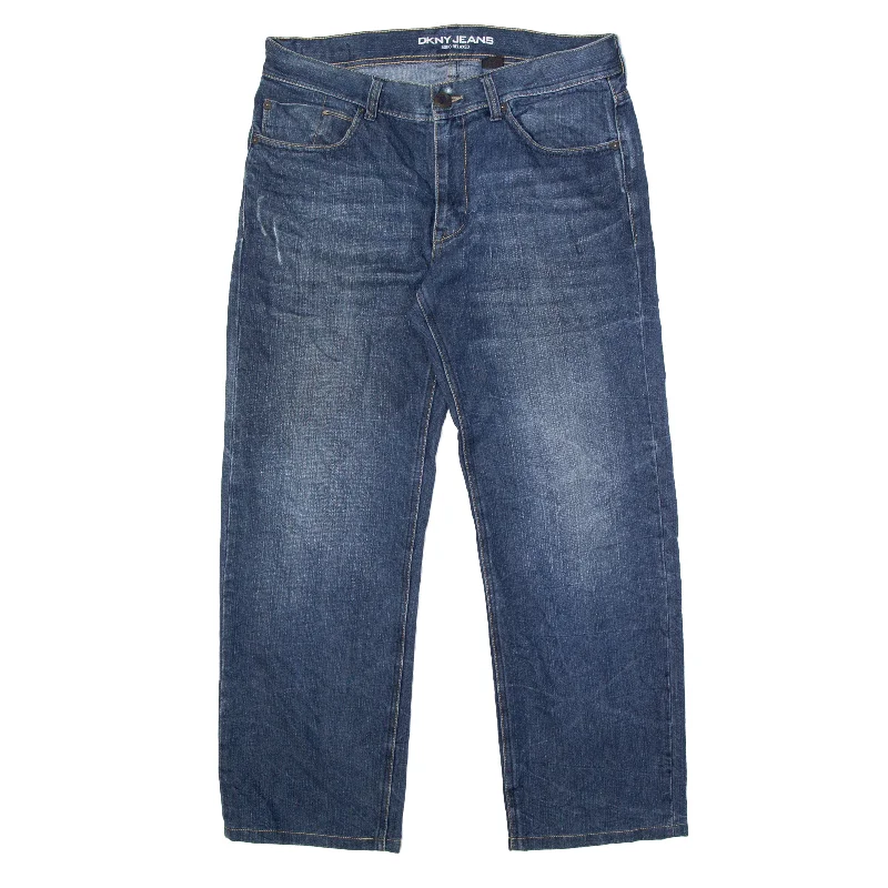 DKNY SOHO Jeans Blue Denim Relaxed Straight Stone Wash Womens W32 L30 Trendy Skinny Fit Jeans