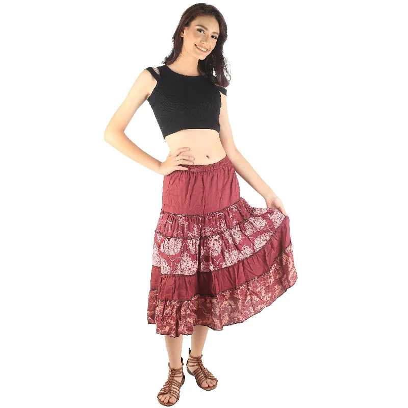 Floral Classic Women Mini Skirts in Burgundy SK0061 020098 09 cashmere skirt rich
