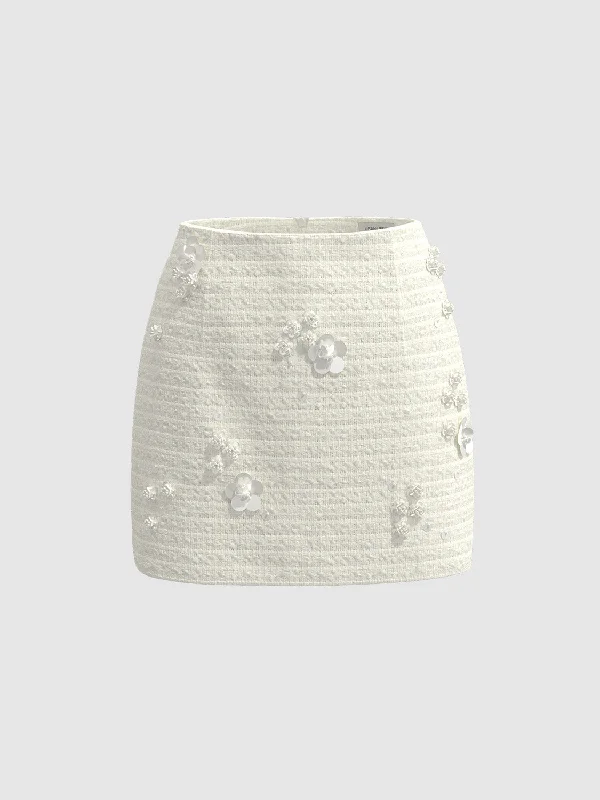 Flower Decor Straight Skirts leather skirt bold