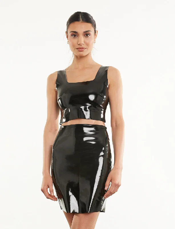 Commando Faux Patent Leather Mini Skirt in Black wool skirt warm
