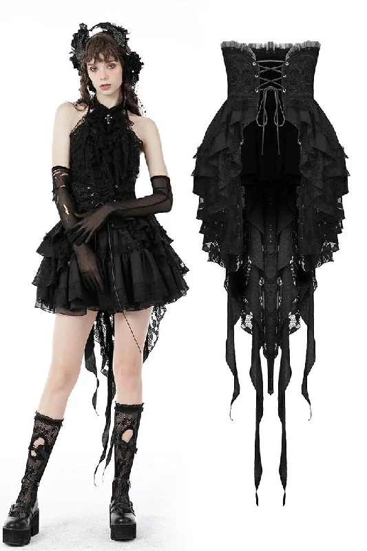 Gothic luxe frilly tail high low tunic skirt KW249 mini skirt trendy