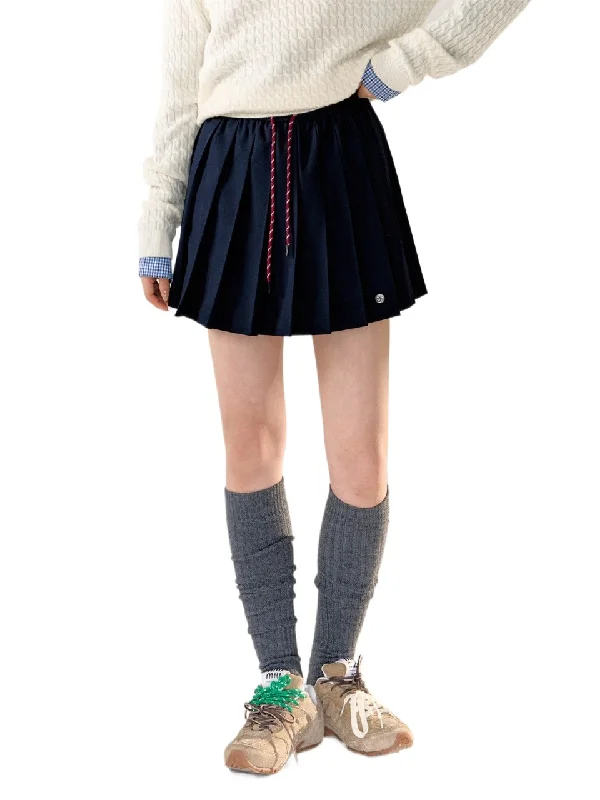 Gray & Blue Drawstring High-waisted Pleated Skirt silk skirt lustrous