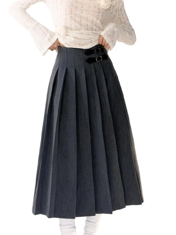 Gray High-waisted Pleated Skirt low waist skirt