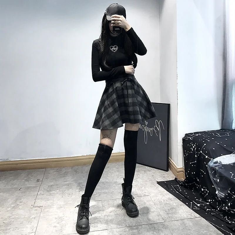 Gray plaid skirt YV41106 chiffon skirt airy