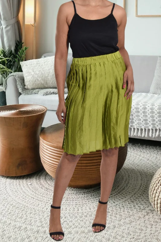 Green Pleated Skirt linen skirt breathable