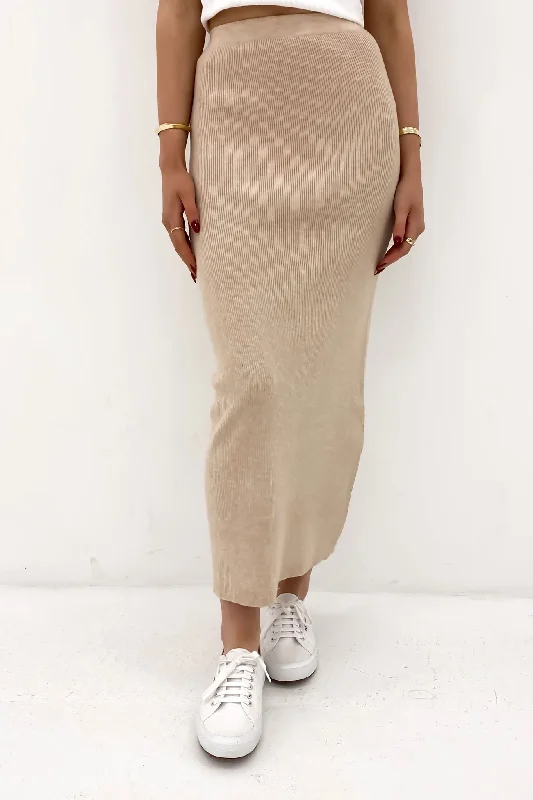 Henley Knit Skirt Oatmeal chiffon skirt airy