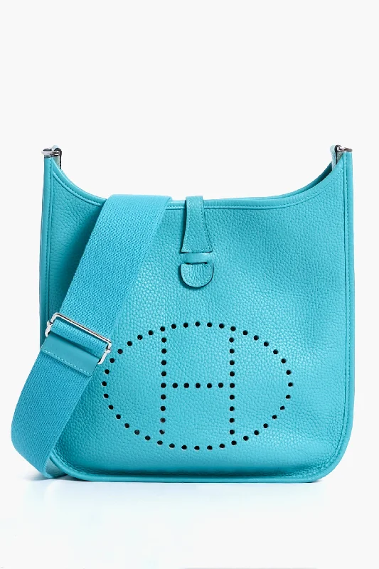 Hermes Blue Jean Evelyn 3 PM Taurillon Clemence Leather Crossbody Stylish Acid-Wash Jeans