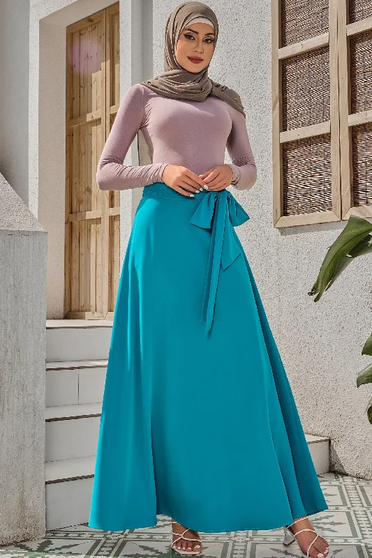 Jade Green Flowy Tie-Belt Maxi Skirt-CLEARANCE silk skirt luxurious