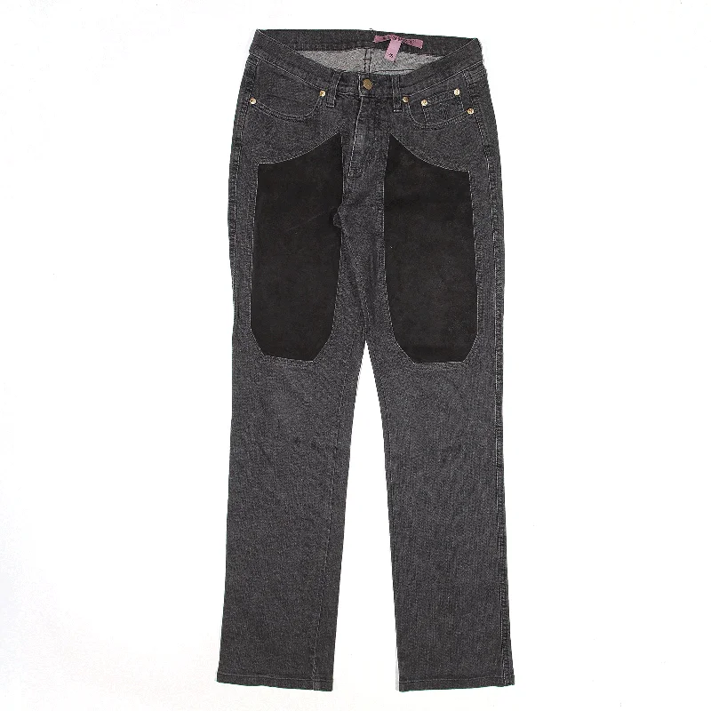 JECKERSON Faux Suede Patch Jeans Black Denim Regular Straight Womens W28 L31 Trendy Button-Up High-Waist Jeans JECKERSON Faux Suede Patch Jeans Black Denim Regular Straight Womens W28 L31 Trendy Button-Up High-Waist Jeans