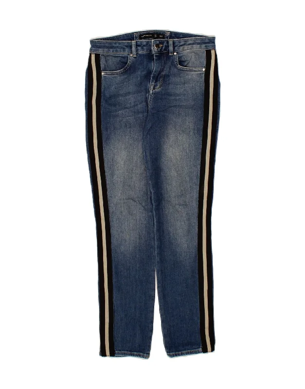 KAREN MILLEN Womens Slim Jeans UK 10 Small W27 L26 Blue Striped Cotton Stylish Relaxed Fit Skinny Jeans