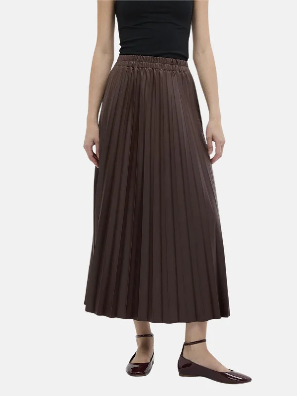 Leather Pleated Skirt Brown denim skirt casual