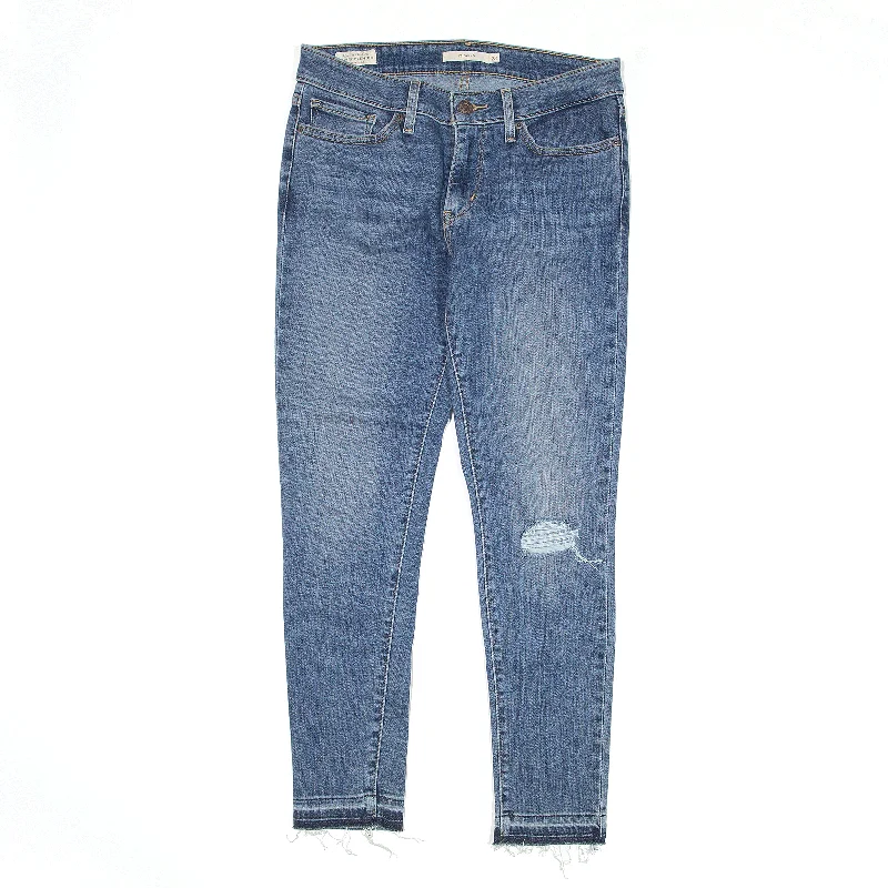 LEVI'S 711 BIG E Distressed Jeans Blue Denim Slim Skinny Stone Wash Womens W28 L25 Comfortable Flare Leg Jeans