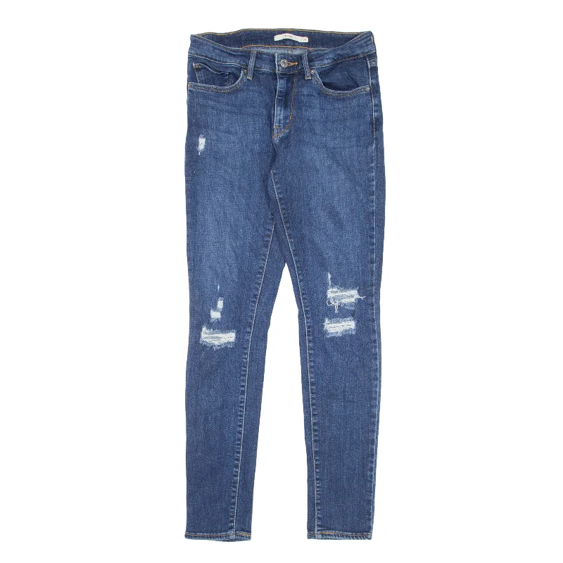 LEVI'S 711 Distressed Jeans Blue Denim Slim Skinny Womens W27 L30 Fashionable Slim Fit Jeans
