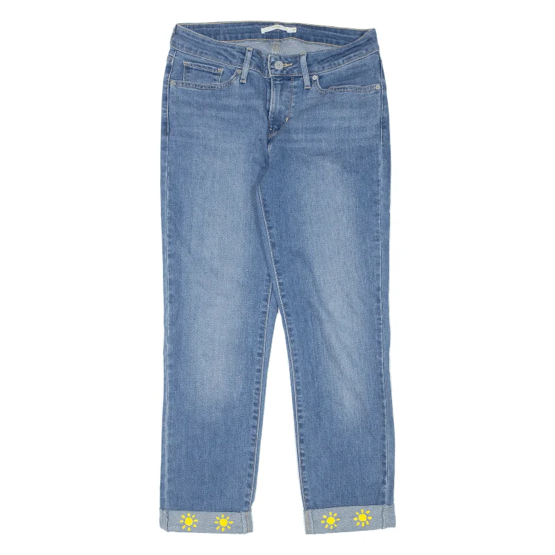 LEVI'S 712 Handpainted Jeans Blue Denim Slim Straight Stone Wash Womens W29 L26 Chic Rip-Detail High-Waist Jeans LEVI'S 712 Handpainted Jeans Blue Denim Slim Straight Stone Wash Womens W29 L26 Chic Rip-Detail High-Waist Jeans