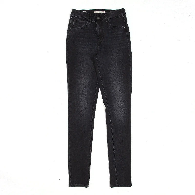 LEVI'S 721 High Rise BIG E Black Denim Slim Skinny Jeans Womens W23 L32 Fashionable Straight Cut Jeans