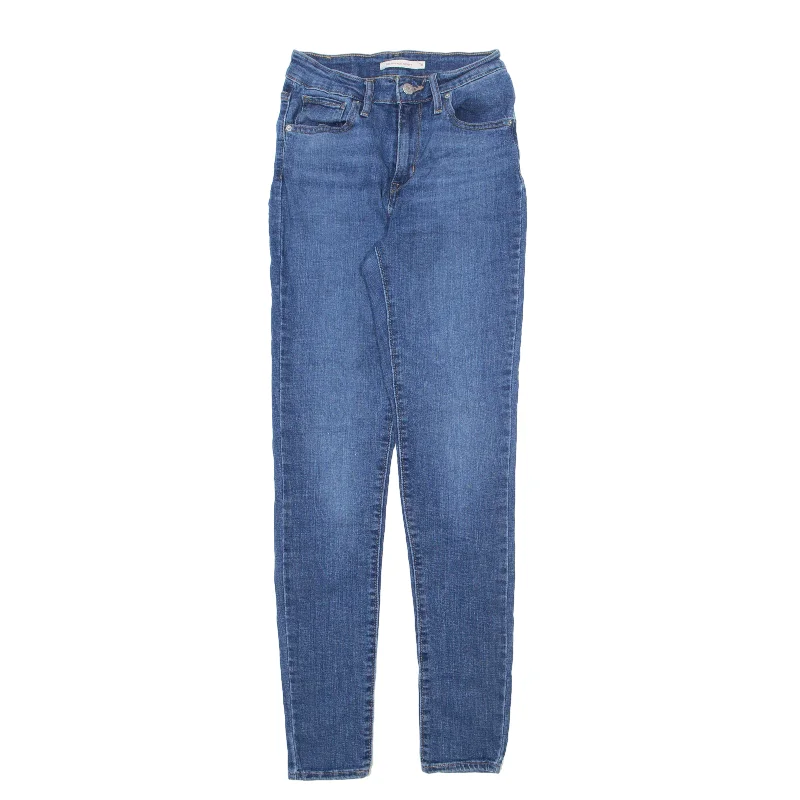 LEVI'S 721 High Rise Jeans Blue Denim Slim Skinny Stone Wash Womens W26 L32 Fashionable Frayed Hem Denim