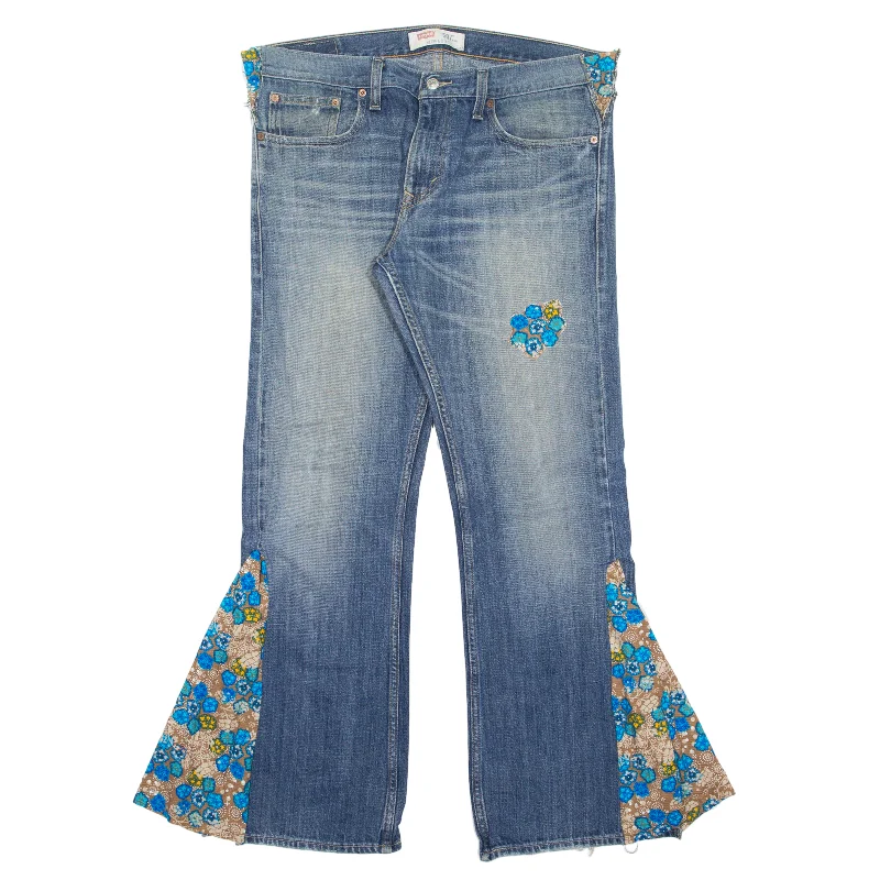 LEVI'S Customised Floral Jeans Blue Denim Regular Flared Womens W40 L30 Fashionable Jeggings Style Jeans