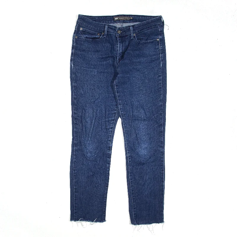 LEVI'S Mid Rise Blue Denim Slim Straight Jeans Womens W30 L27 Fashionable Distressed Jeans