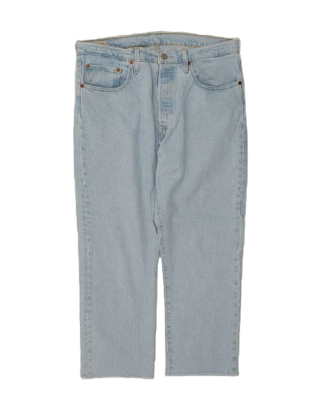 LEVI'S Womens 501 Crop Straight Jeans W34 L27 Blue Stylish Stone-Wash Denim Jeans