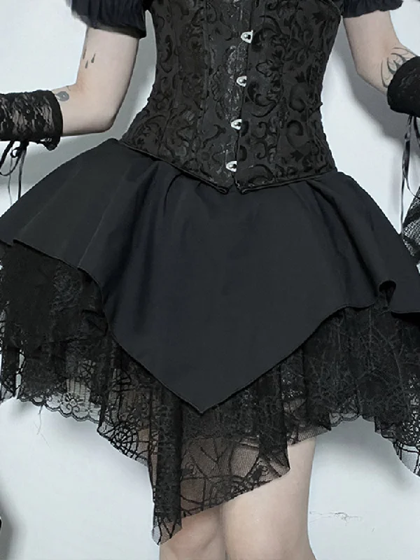 Mall Goth Mesh Black Women Lace Splice Ball Gown Aesthetic High Waist E Girl Skirt linen skirt natural