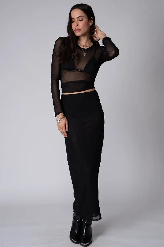 Stillwater Mesh Classic Rib Skirt in Black ribbed skirt waist