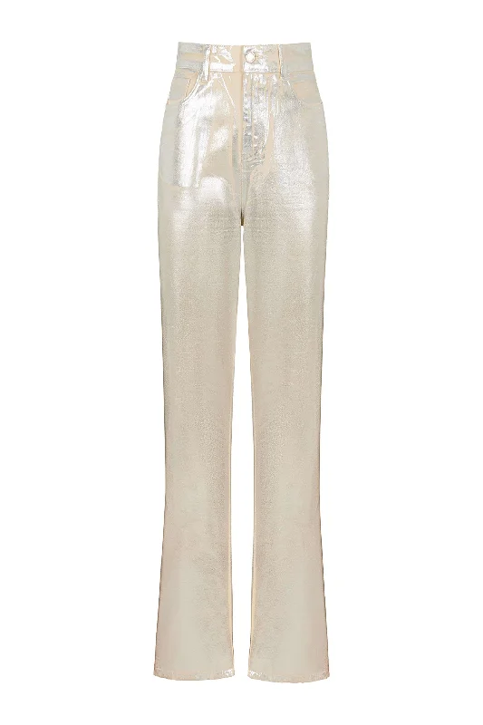 Metallic Straight Leg Jeans Comfortable Stretch Denim Jeans