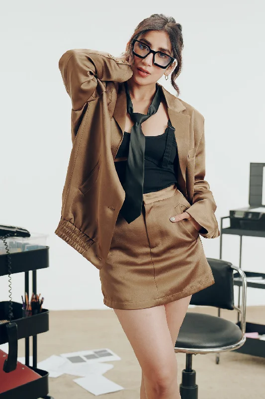 Satin Copper Brown Mini Skirt linen skirt airy