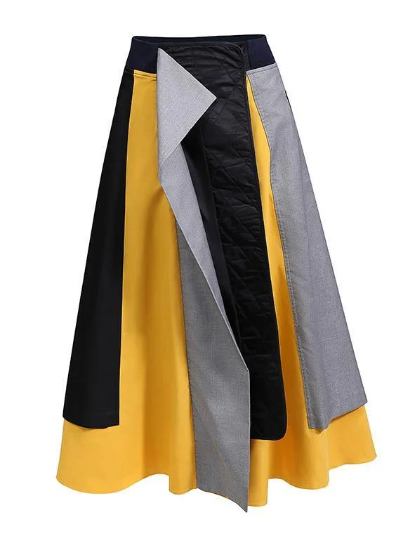 Multicolor Patchwork A-Line Elegant Long Skirt wool skirt sturdy