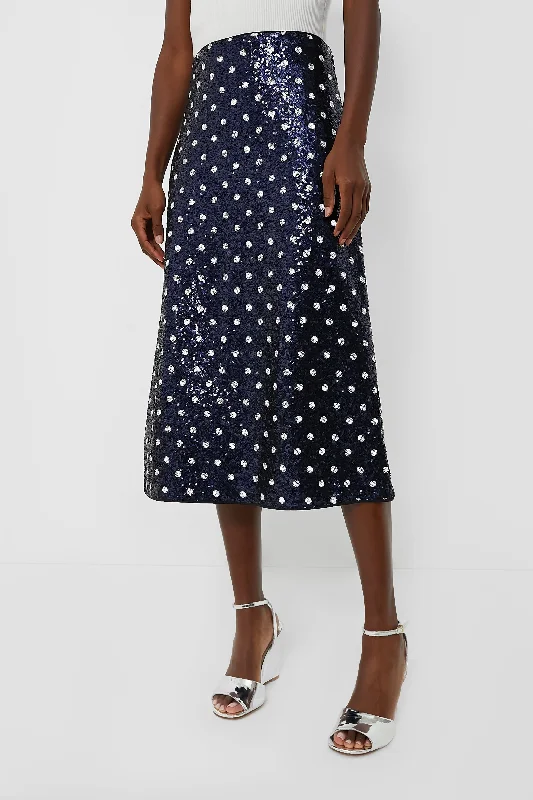 Navy Dotted Sequence Jily Skirt leather skirt refined