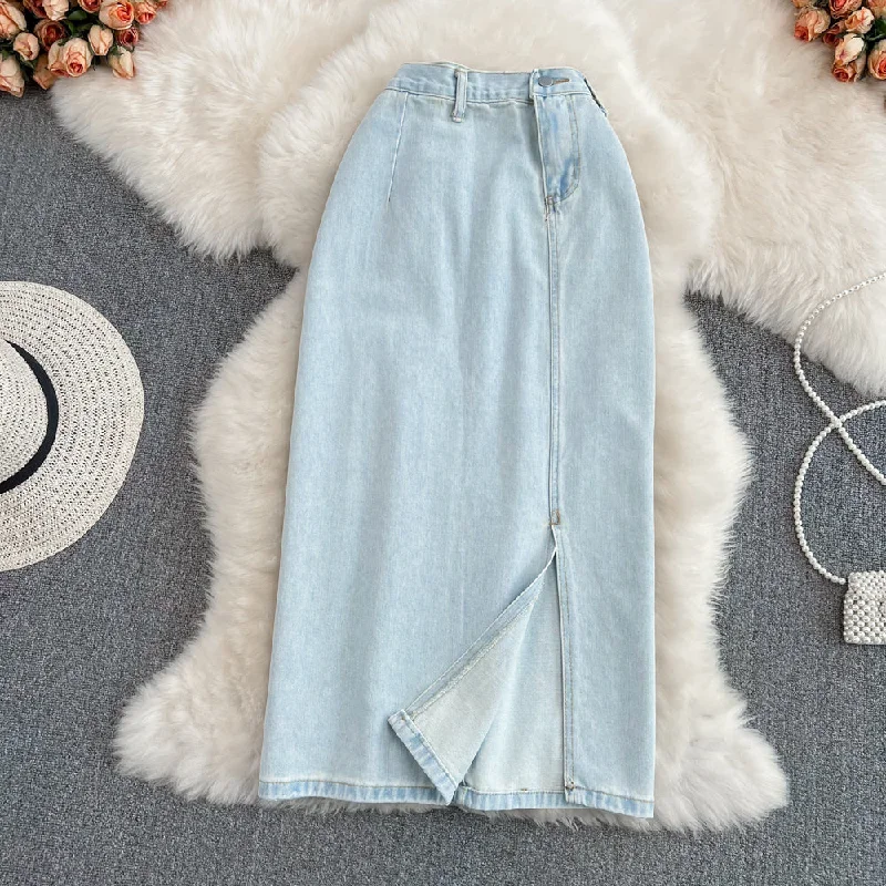 New style split mid length high waist A-shaped slim wrap hip skirt  11276 flowy skirt hem