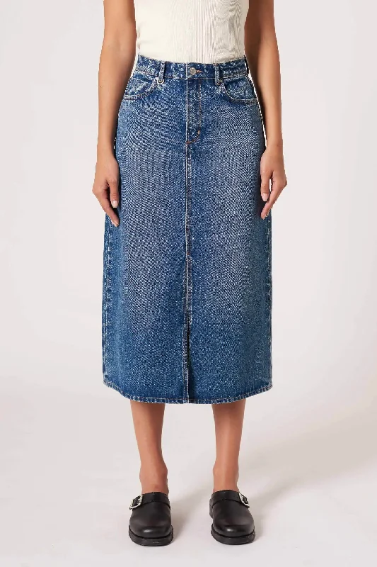 Nico Vintage Indigo Mid Denim Skirt silk skirt sleek