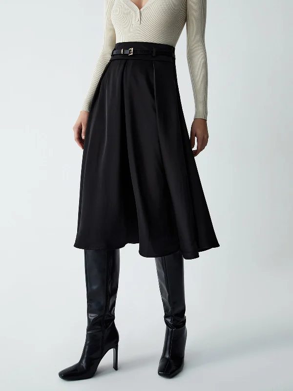 BerryBetty - Old Money Aesthetics Belted Skirt leather skirt sleek