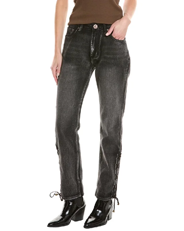 One Teaspoon Awesome Baggies Faded Black High Waist Straight Jean Trendy Paperbag Waist Jeans
