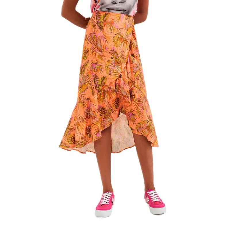 Desigual Orange Viscose Skirt velvet skirt glossy