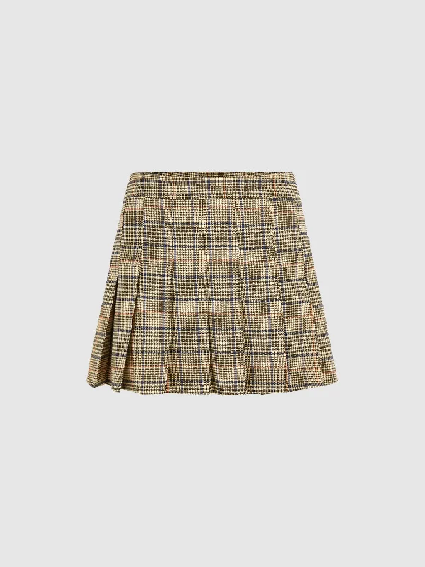Plaid Pleated A-Line Skirts slim fit skirt