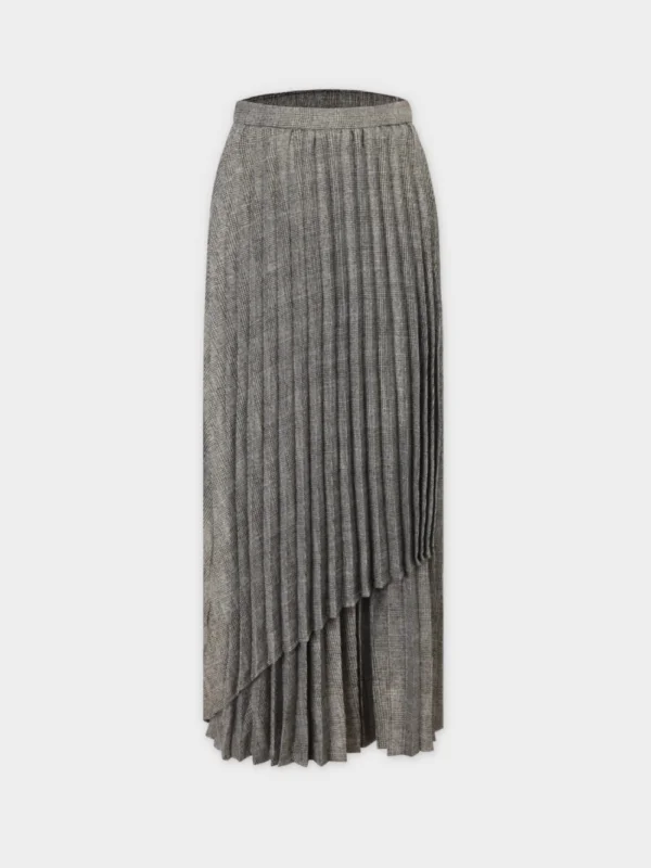 Pleated Faux Wrap Skirt-Shimmer Plaid chiffon skirt airy