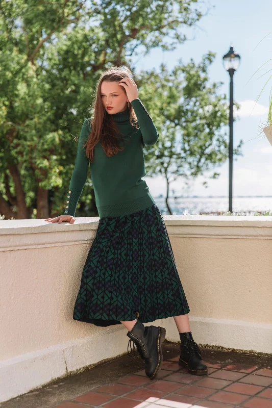 Pleated Wonder Checkerboard Skirt Green leather skirt bold