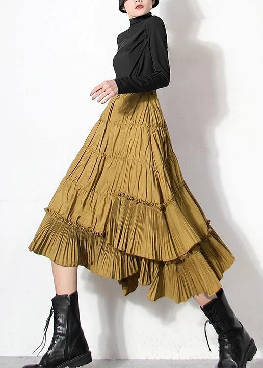 Plus Size Yellow Cinched Tiered Summer Skirt seamless skirt comfort