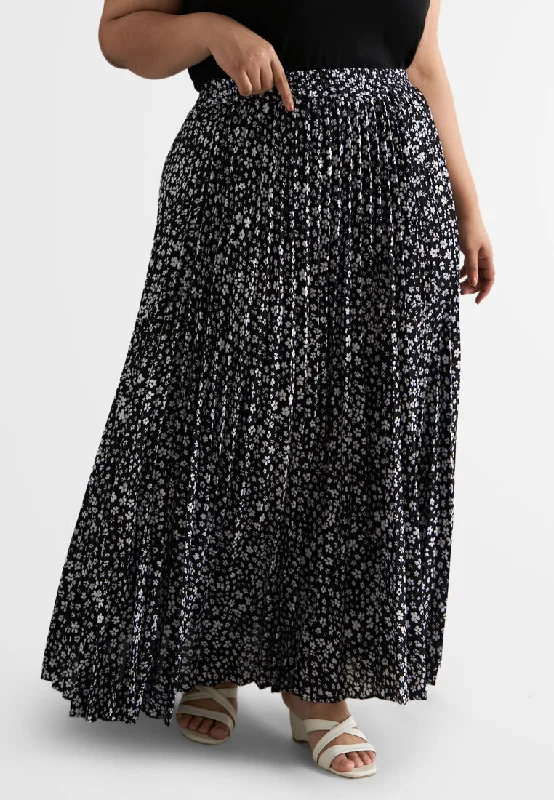 Rita Floral Printed Pleated Skirt button skirt front