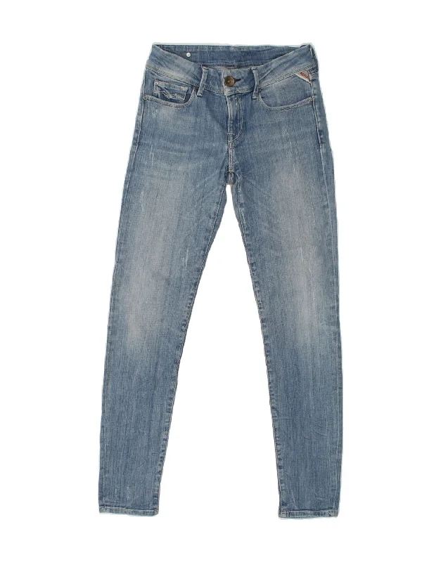 REPLAY Womens Skinny Jeans W28 L30 Blue Cotton Comfortable Distressed Straight-Leg Jeans REPLAY Womens Skinny Jeans W28 L30 Blue Cotton Comfortable Distressed Straight-Leg Jeans