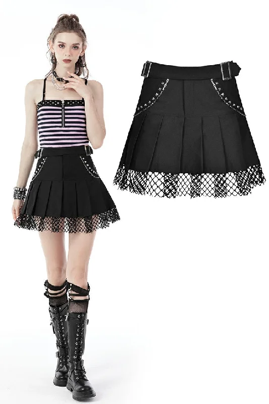 Rock girl studded pleated net mini skirt KW248 wool skirt thick