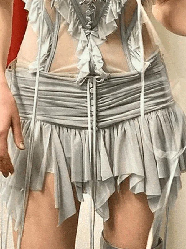 Ruched Mesh Micro Mini Skirt chiffon skirt delicate