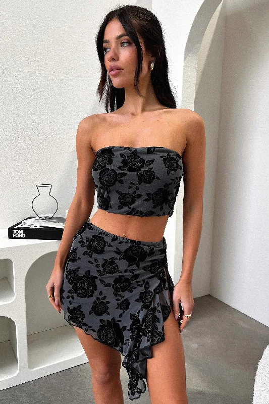 Savian Skirt - Black Floral wool skirt sturdy
