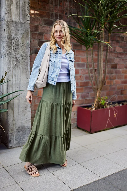 Shine On Essentials Maxi Skirt Khaki relaxed fit skirt
