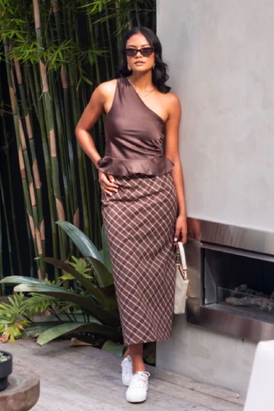 Soulmate Chocolate Check Bias Cut Midi Skirt corduroy skirt cozy