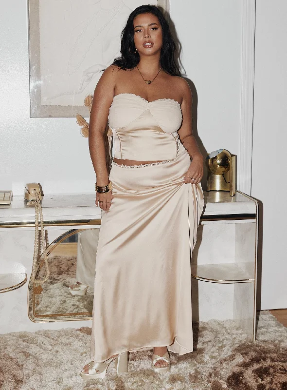 Suga Maxi Skirt Cream Curve velvet skirt plush